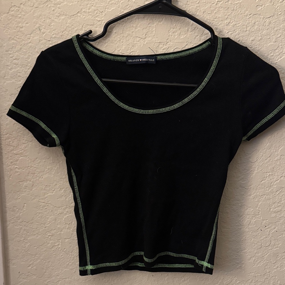 Brandy Melville Black Tee with Green Accents